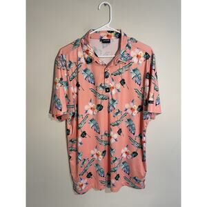 Bad Birdie Floral Golf Polo Shirt Men's Large Short Sleeve Wicking Stretch Peach